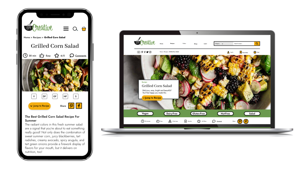 UX/UI design for EpiCreative cooking blog