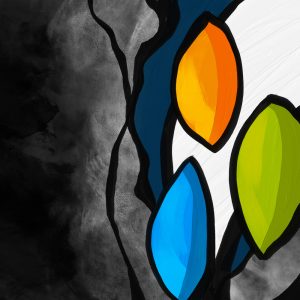 Abstract art, colorful stones coming up from dark cracks